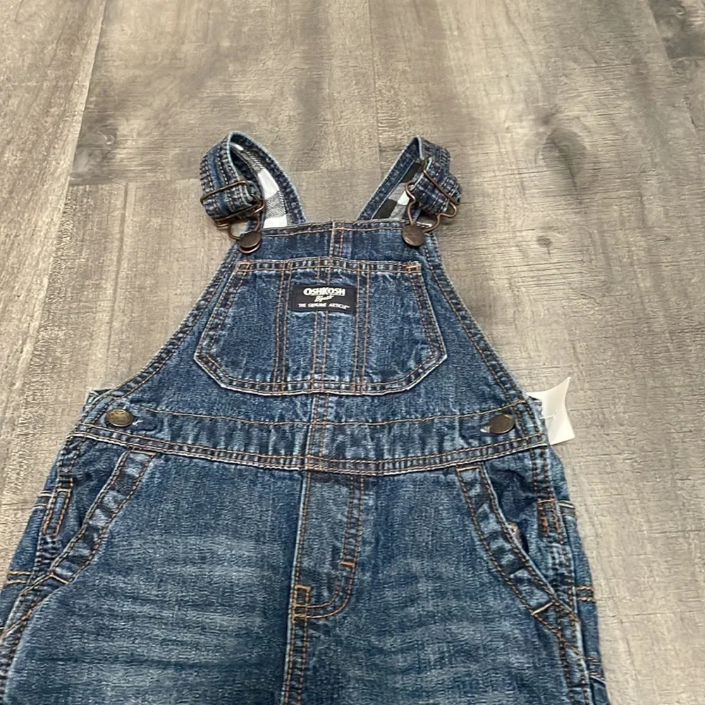 Oshkosh B'gosh Boy Blue Jean Bib Overalls 12-18 months lined flannel NEW